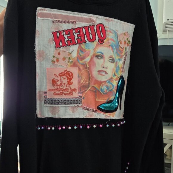 Custom Handmade Dolly Parton Queen Sweatshirt Black 2XL One-of-a-kind - Picture 7 of 8